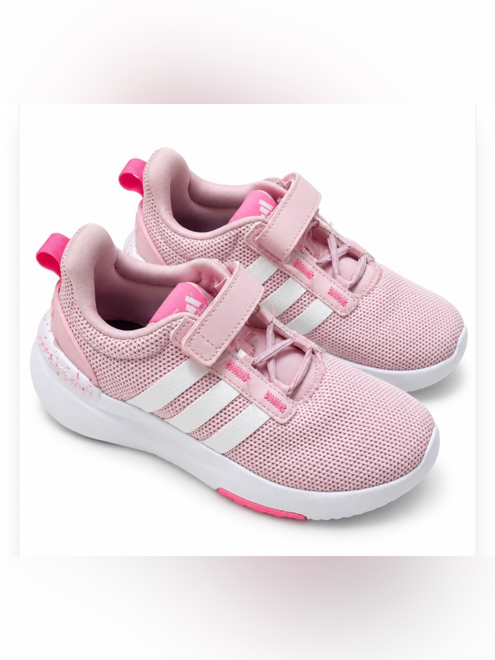adidas Pink and White Kids' Athletic Sneakers Size 1 Velcro Comfy Recess Gym